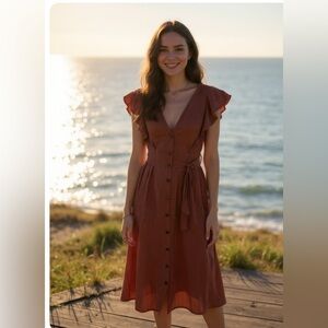 Hyfve Button Tie Front Linen Midi Dress